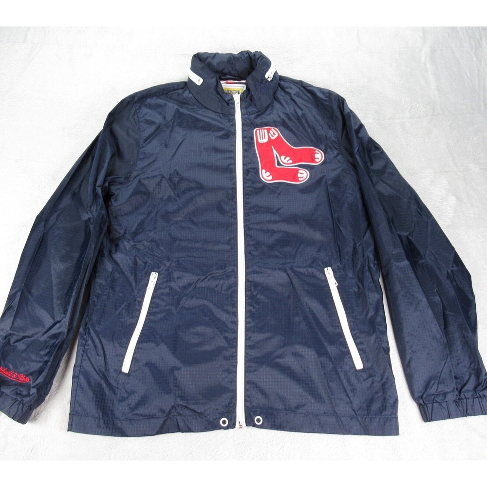 Boston Red Sox Jacket Mens Small Mitchell & Ness Blue Full Zip Wind Rain Ripstop